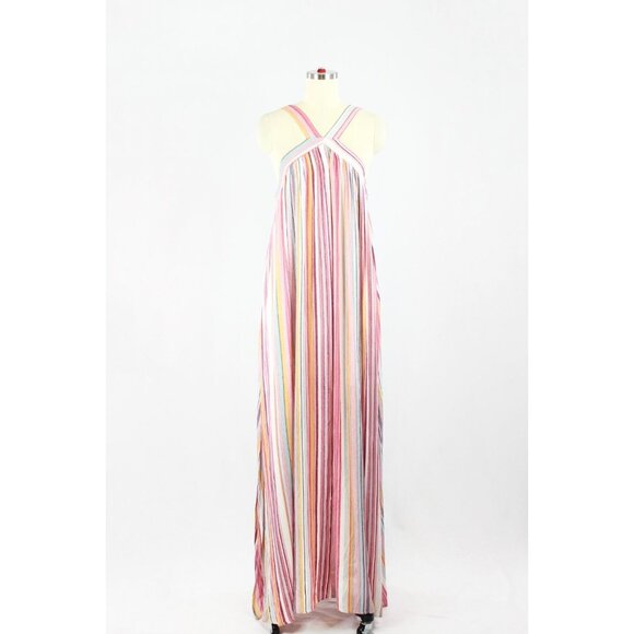 NWT VICI Pink Striped Rayon Halter Neck Flowy A-Line Maxi Dress, Size M - Picture 1 of 13